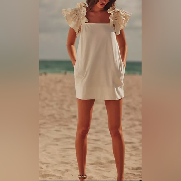 Free People Cream Off-Shoulder Mini Dress - Picture 2 of 5